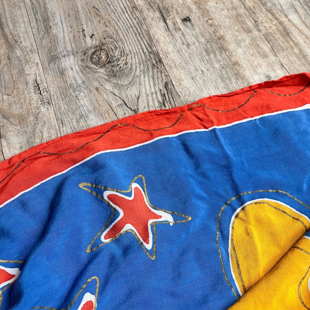 Marianne Breeland Scarf Tiger Sun Stars Rayon 40x58 Bold Art Wrap Tassle Unique - Picture 3 of 7